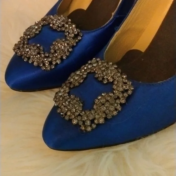 Blue Satin Evening Shoes - Picture 2 of 15